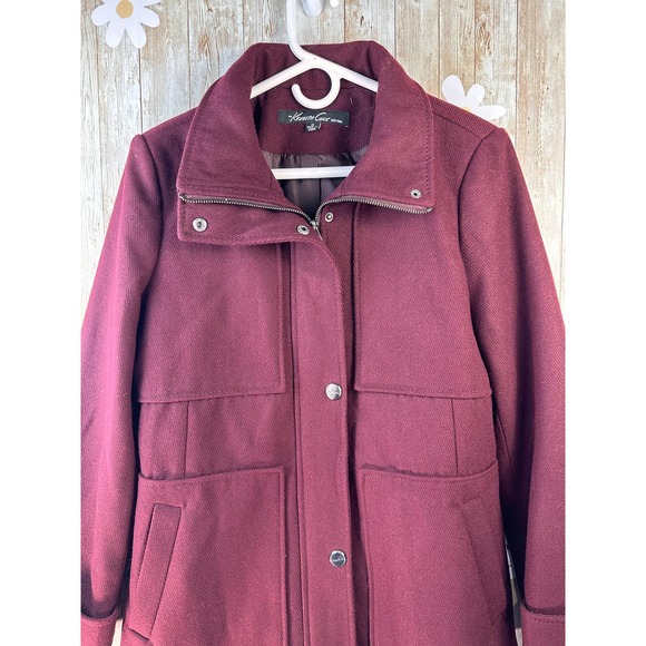Kenneth Cole New York Women's Coat Sz M Wine Cranberry Wool Blended Snap Zipper - Picture 3 of 10